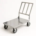 a metal cart with four wheels
